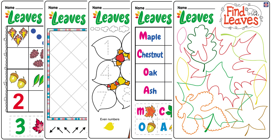 Free Fall Leaves Worksheets for Preschool and Kindergarten