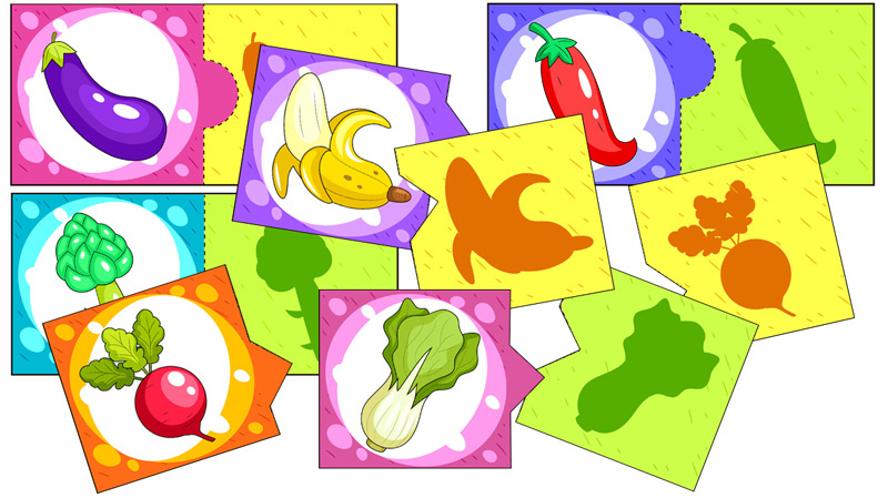 Fruit and Vegetable Shadow Matching Puzzle & Clip Card Pack