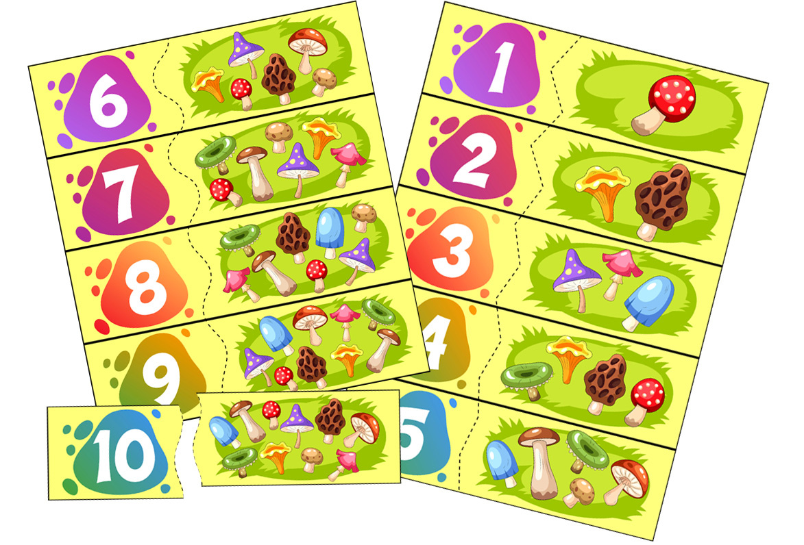 Mushroom Counting Puzzle Cards (1-10)