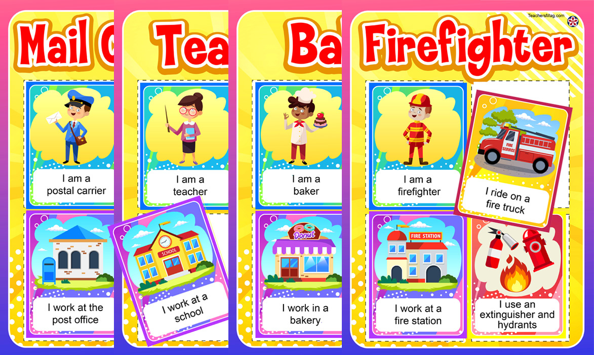 Community Helpers Matching Game: Firefighter, Baker, Mail Carrier, Teacher