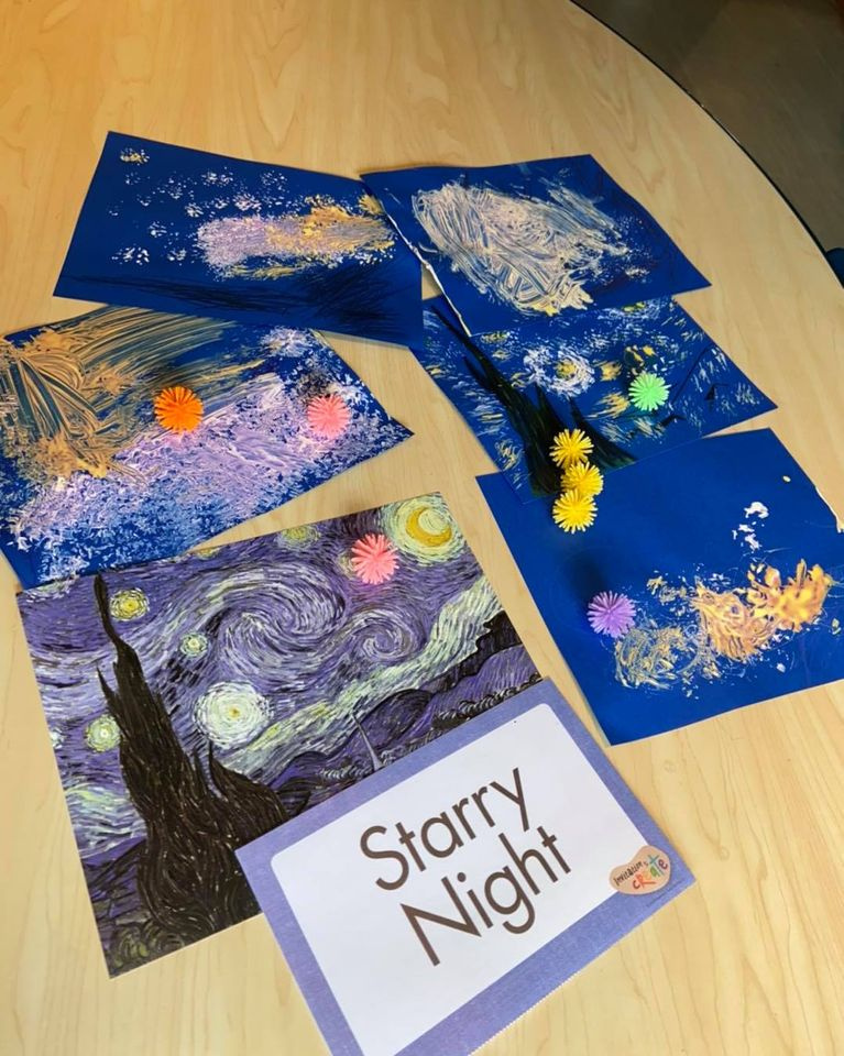 Starry Nights Bristle Ball Painting Activity