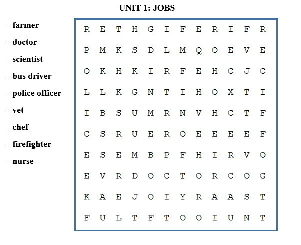 Jobs - Word search puzzle