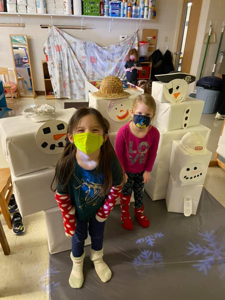 Snowman Building Center With Styrofoam Blocks