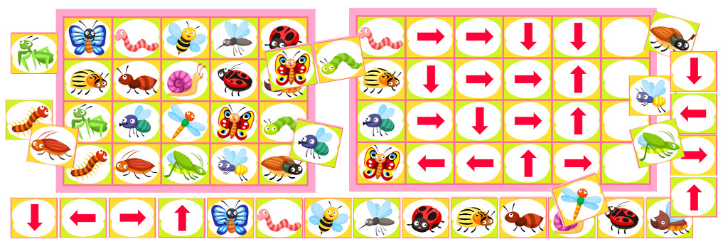 Insects and Arrows Printable Games for Kindergarten