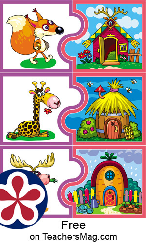 Animals and Their Houses Matching Game. 