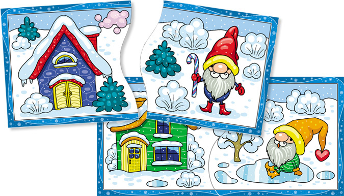 Gnomes and Houses Christmas Color Matching Game. Preschool Winter Theme