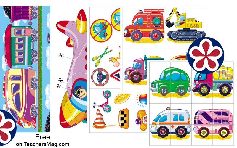 Transportation Puzzle Cards for Preschoolers