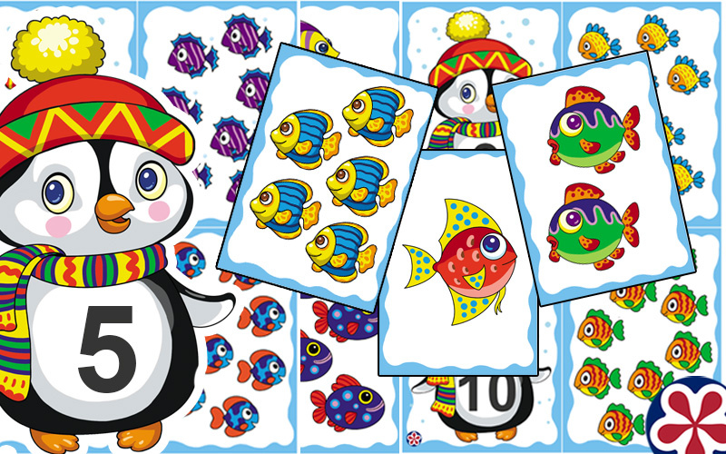 Penguins and Fish Activities Printable. Counting and Pattern Worksheets
