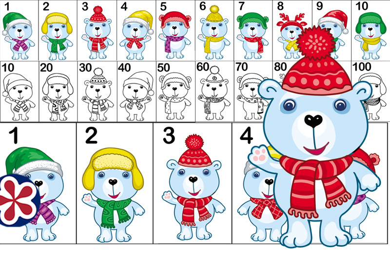 10 Polar Bears Standing in the Snow. Number Ordering Activity for Preschool