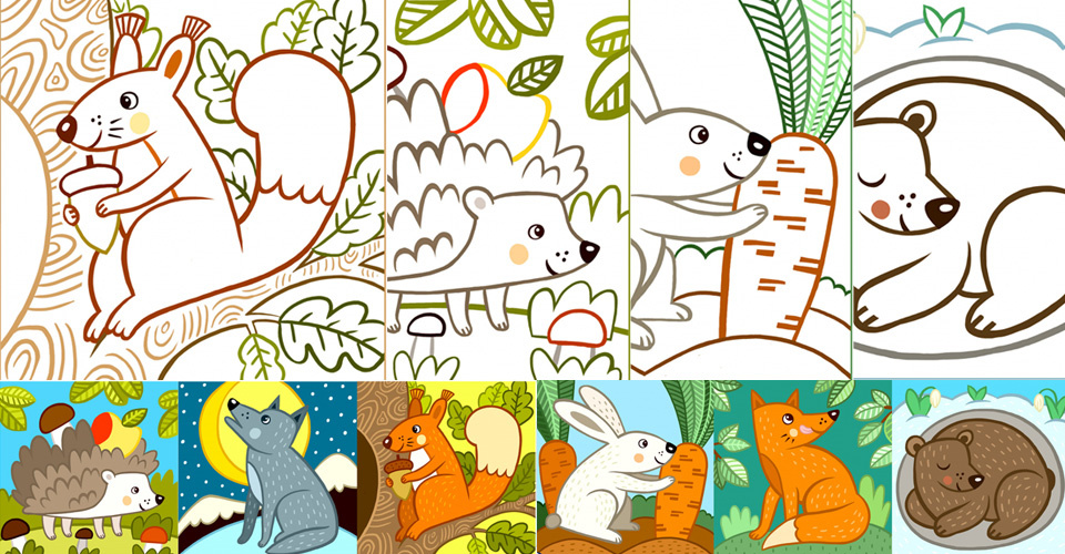 Printable Forest Animals Coloring Pages for Toddlers with Examples.  