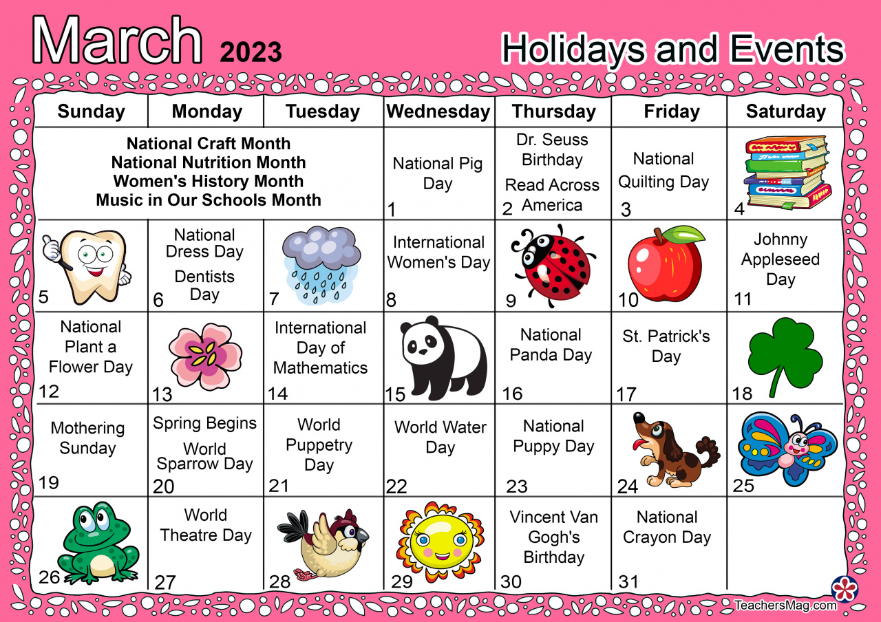 March Preschool Themes and Activity Calendar