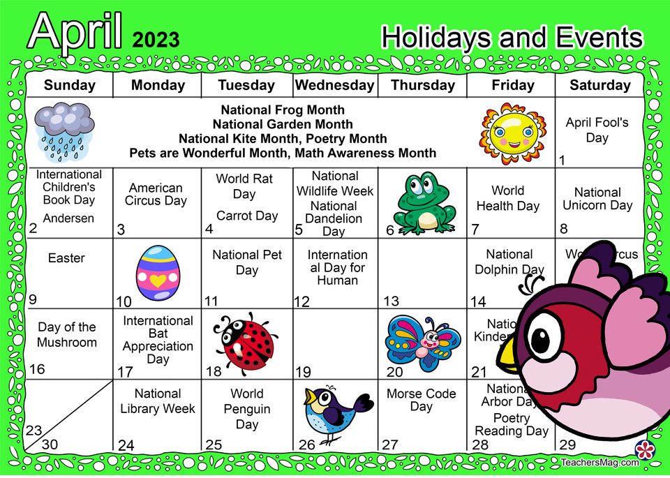April Preschool Themes and Activity Calendar