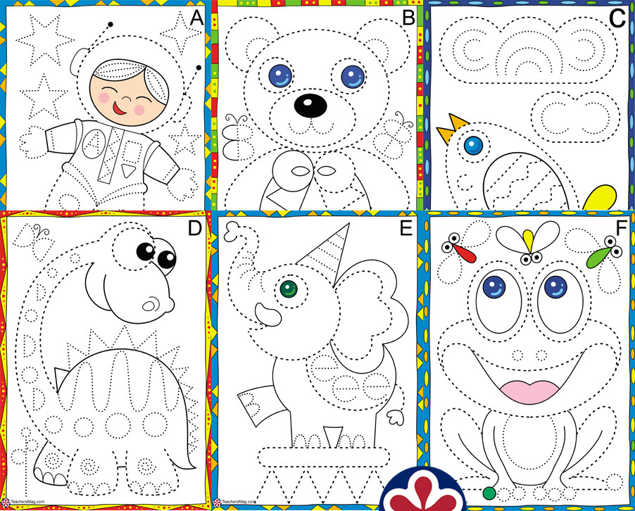 Tracing Pictures Worksheets for Preschoolers