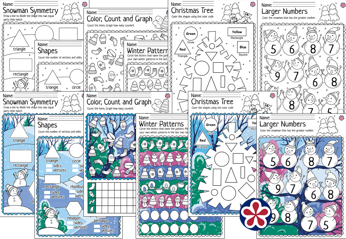 Winter Math Packet NO PREP (Worksheets for Kindergarten)