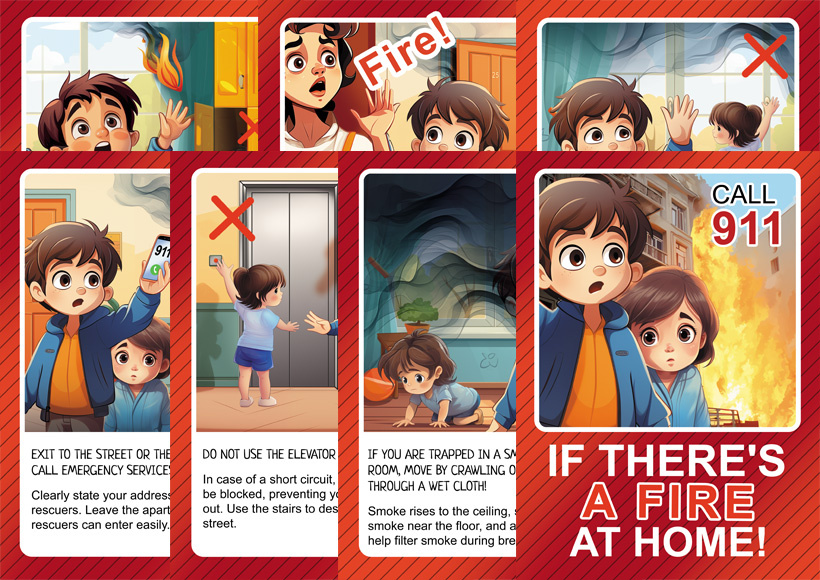 Posters for Preschoolers on Fire Safety "If There's a Fire at Home!"