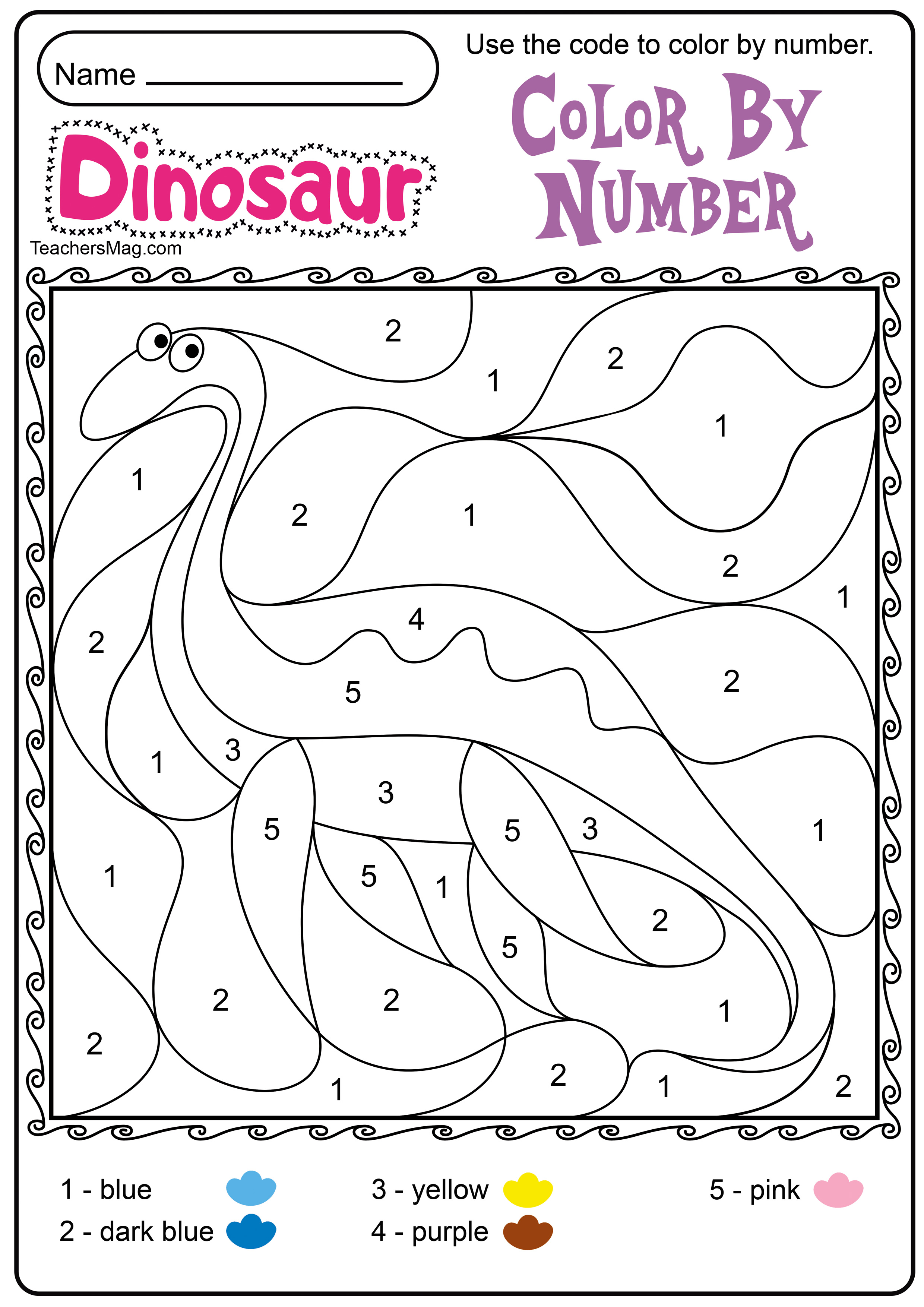 color by number dinosaur