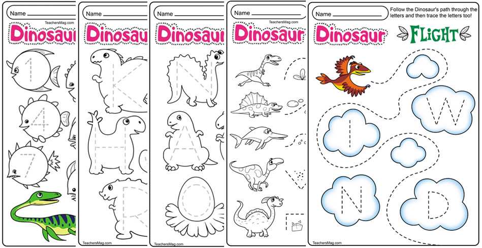 Dinosaur Letters & Number Tracing Worksheets