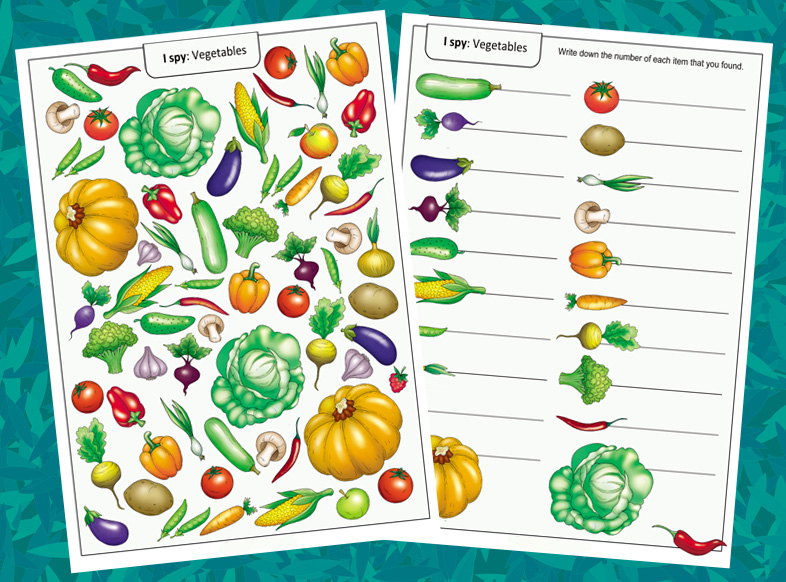 I Spy Game: Vegetables Worksheets for Preschoolers