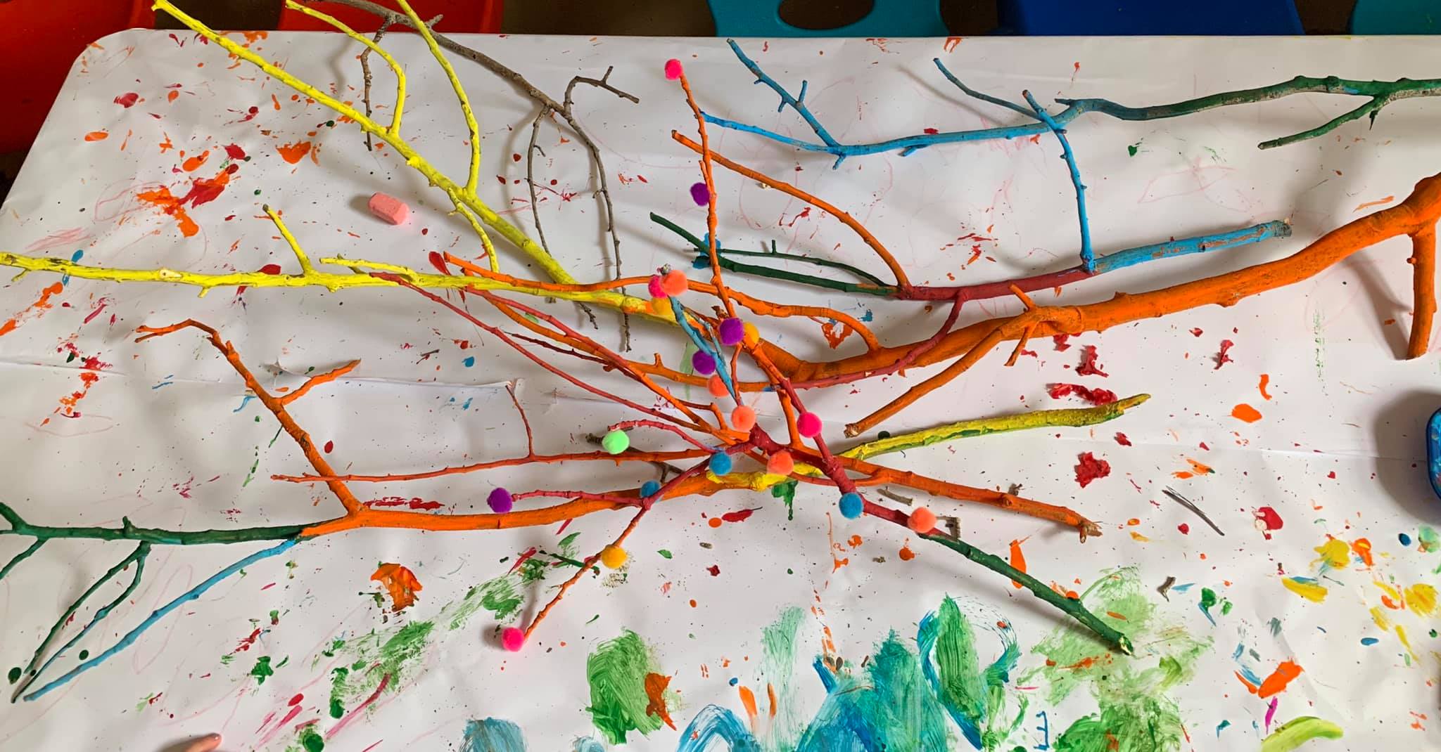 Painted Tree Branch Craft for Preschoolers