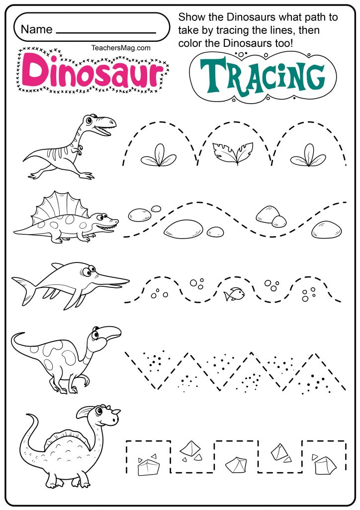 Dinosaur Letters & Number Tracing Worksheets | TeachersMag.com