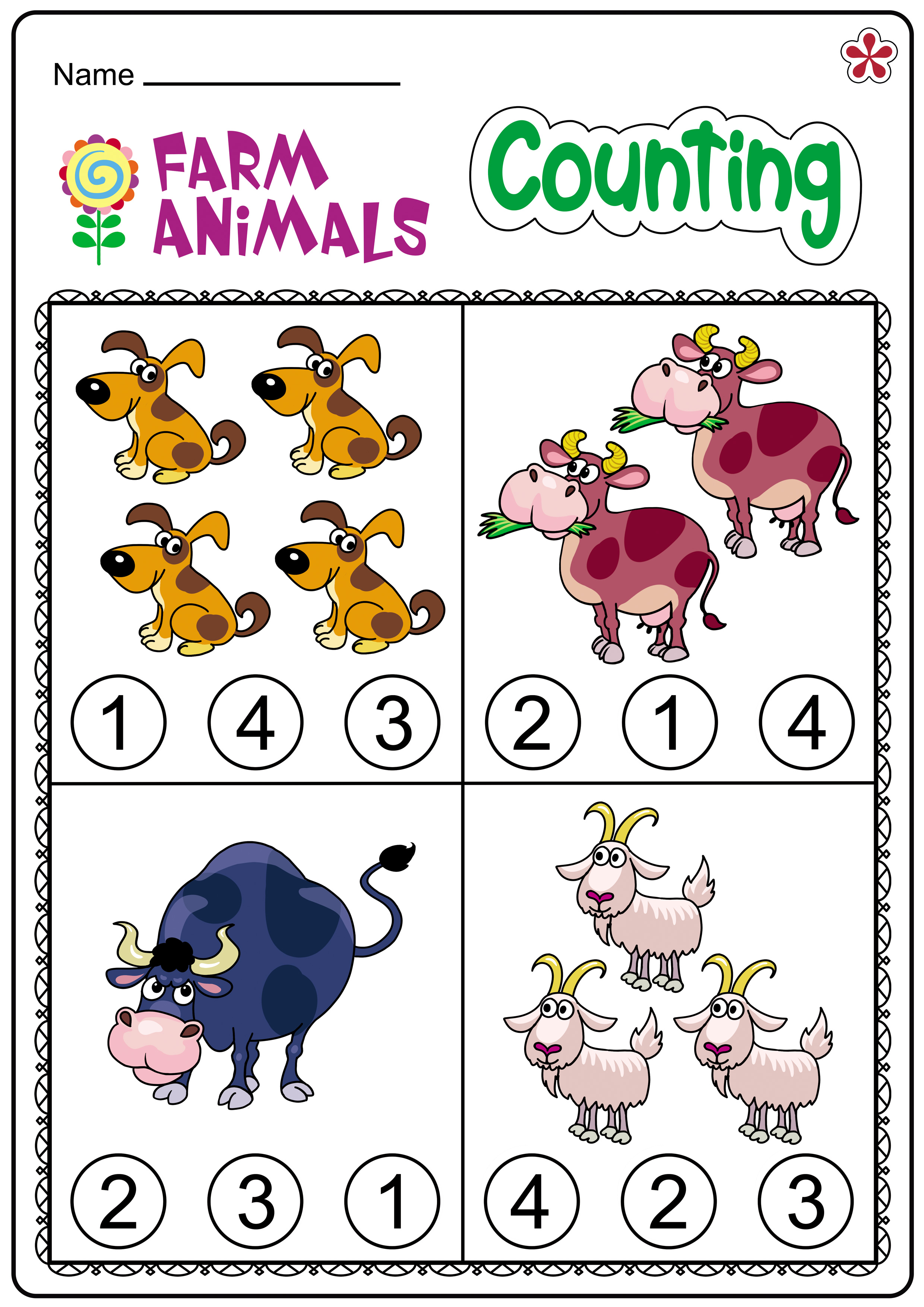 Farm Theme Counting Worksheet Printable