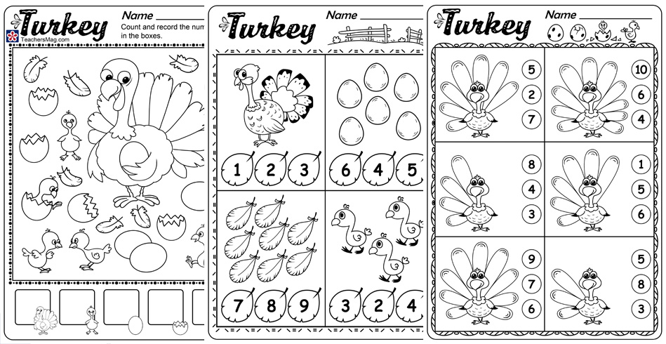 Turkey Counting Worksheets. TeachersMag.com