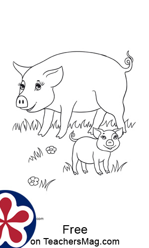 Farm Animals and Their Babies Coloring Pages. 