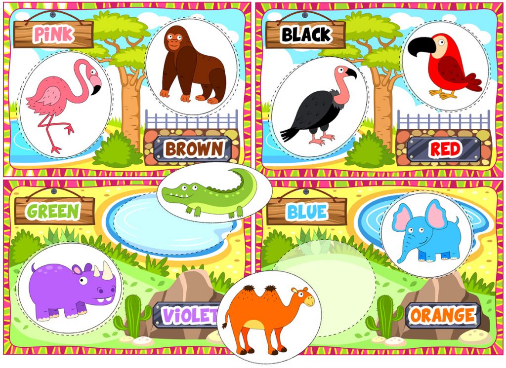 African Zoo Themed Color Matching  Activity For Kids